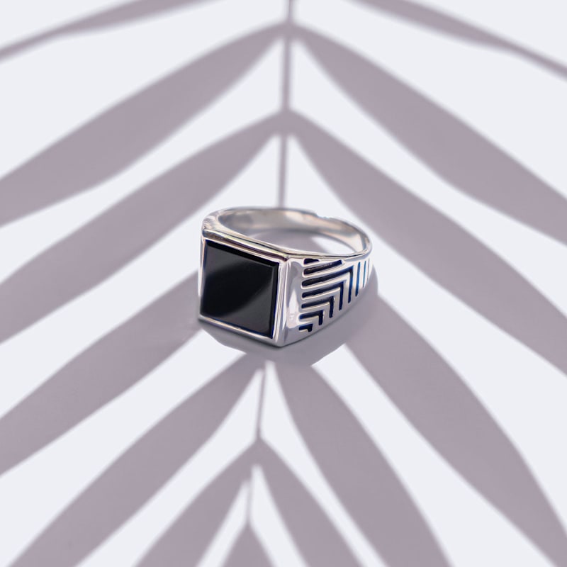 Thumbnail of Sacred Universe Men's Silver Signet Ring - Black Onyx image