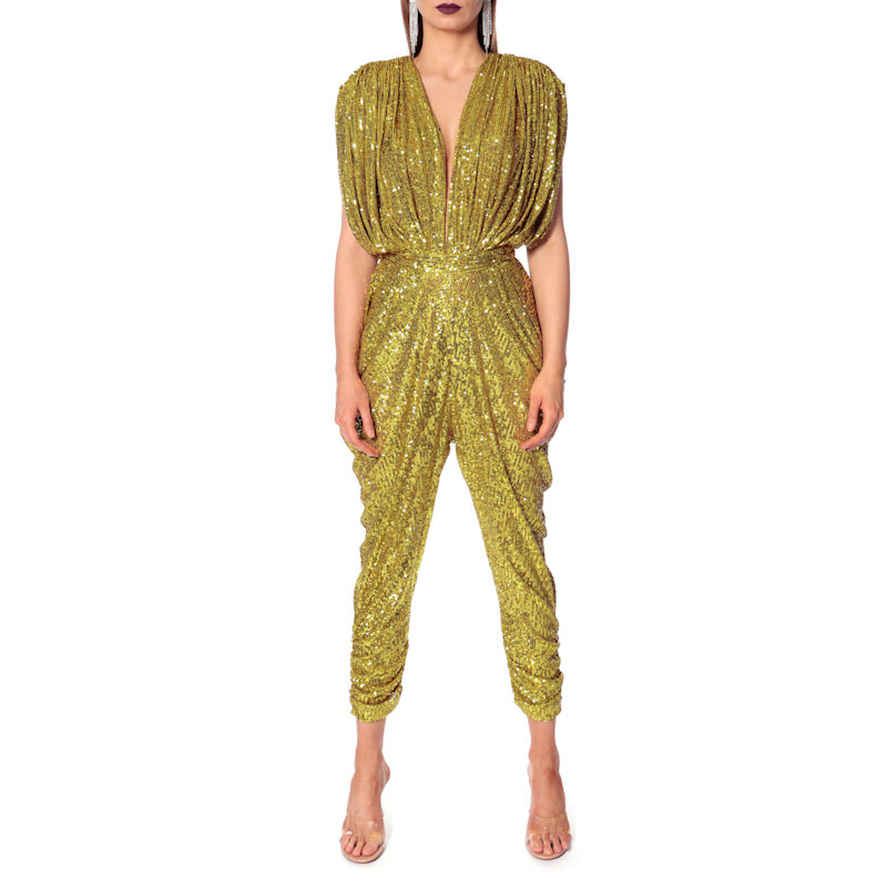 Thumbnail of Saddie Lemon Frost Sequin Party Jumpsuit image