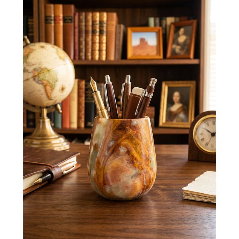 Hand-Carved Saffron And Sienna Onyx Curved Vessel | SAÉA | Wolf & Badger