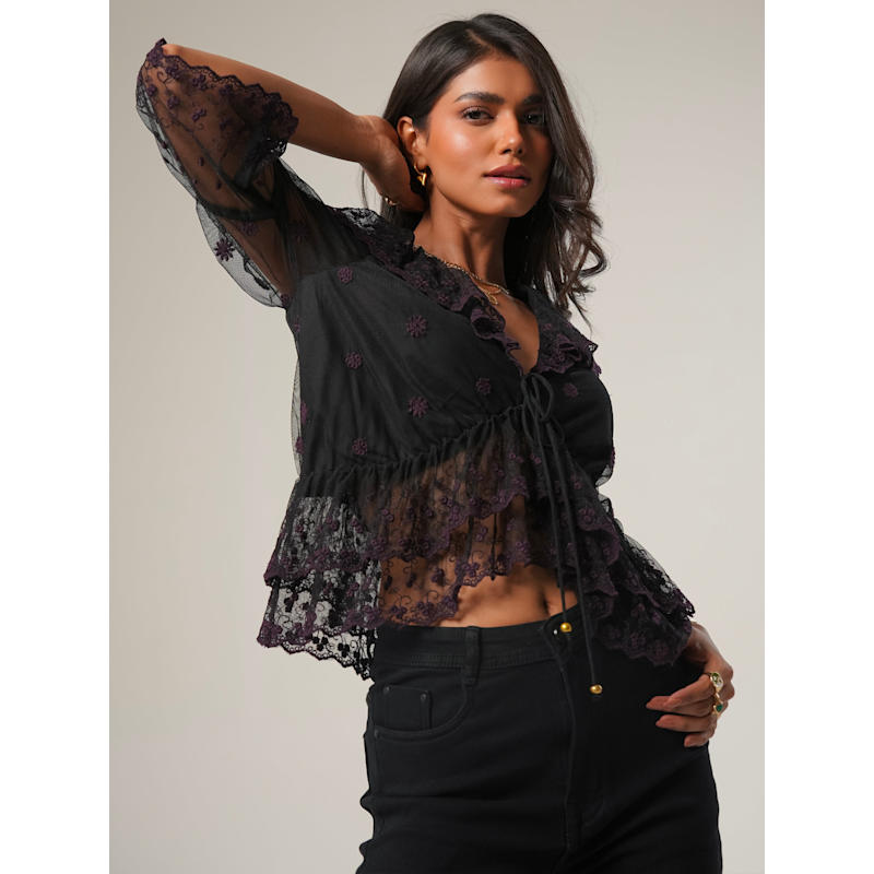 Samira Blackn Berry Embroidered Lace Blouse | Rose & Nancy | Wolf