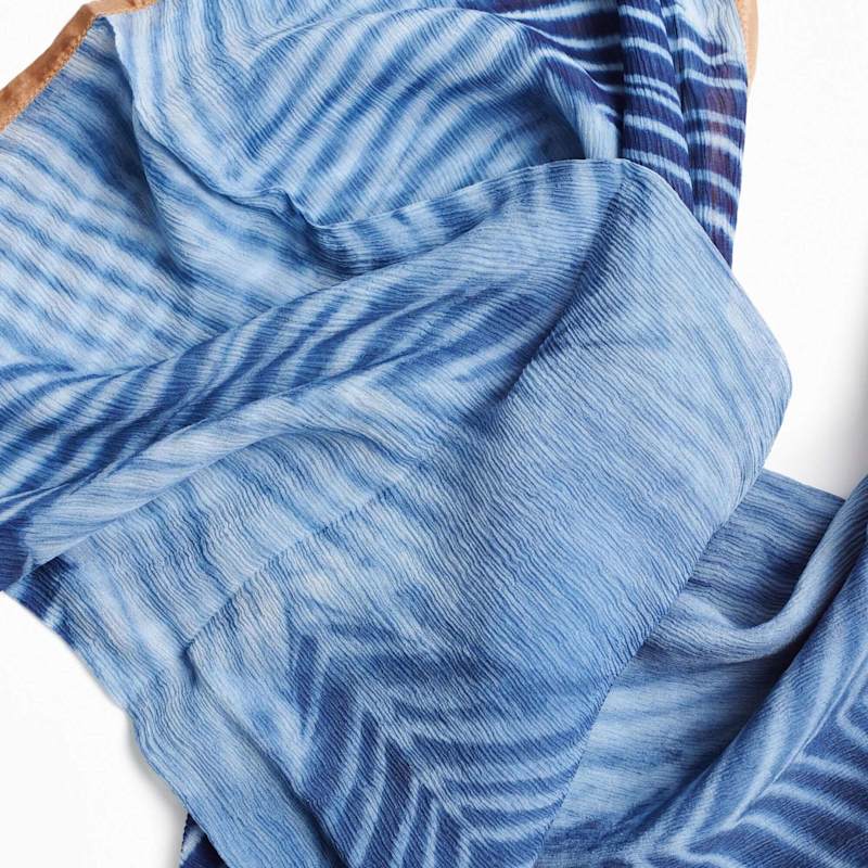 Thumbnail of Samu Indigo Hand Printed Shibori Silk Chiffon Scarf - Blue image