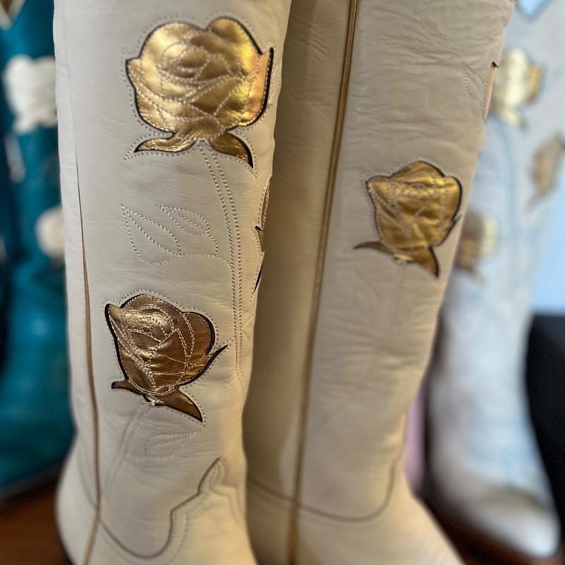 San Antonio Rose Cowboy Boot In Creme And Gold by Fraulein Boot Company
