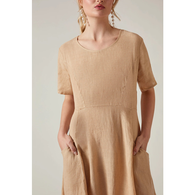 Women's Neutrals Sand Linen Midi Dress | Medium | James Lakeland