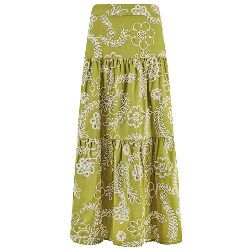 Thumbnail of Sandrine's Smile Green And White Floral Serenity Maxi Skirt image