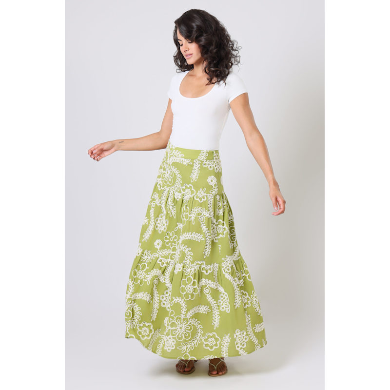 Thumbnail of Sandrine's Smile Green And White Floral Serenity Maxi Skirt image