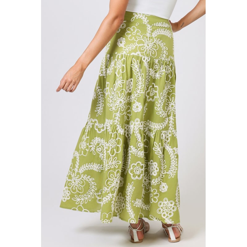 Thumbnail of Sandrine's Smile Green And White Floral Serenity Maxi Skirt image