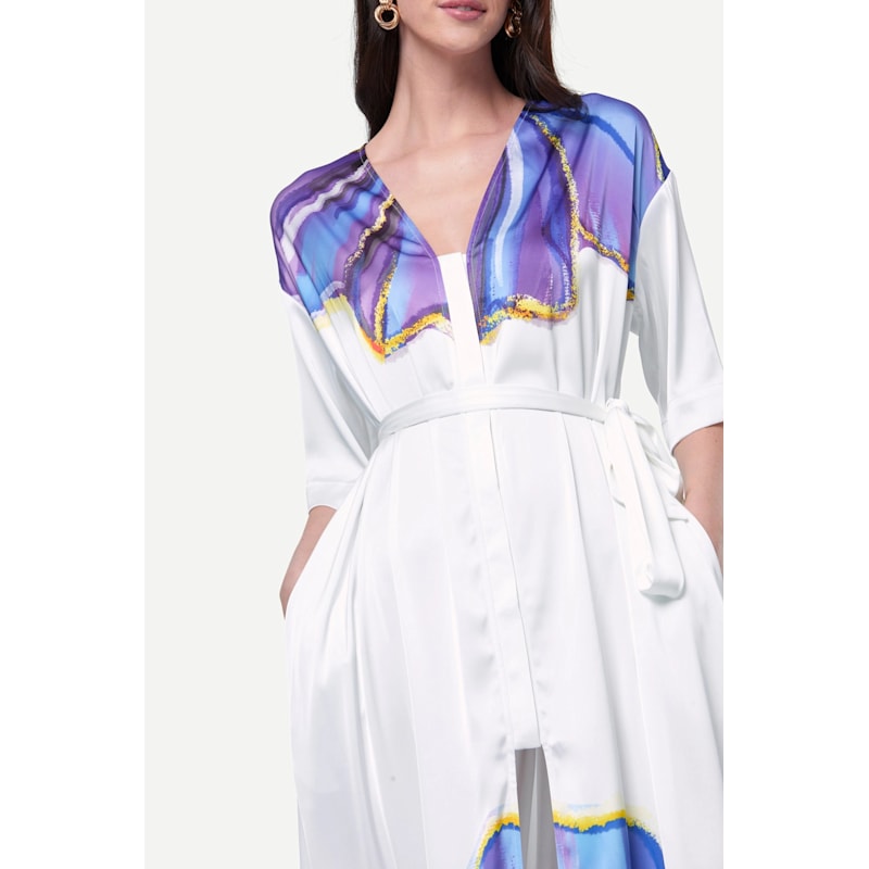 Thumbnail of Santorini Dress In Flower Print On Snow White image