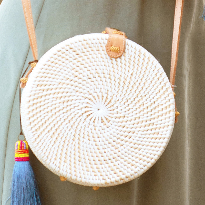Thumbnail of Santorini White Basket Bag With Tan Strap image