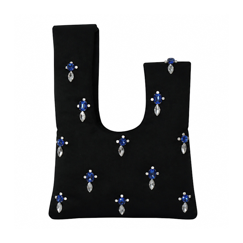 Sapphire Crystal Hand-Embellished Satin Mini Wristlet Pouch - Black ...
