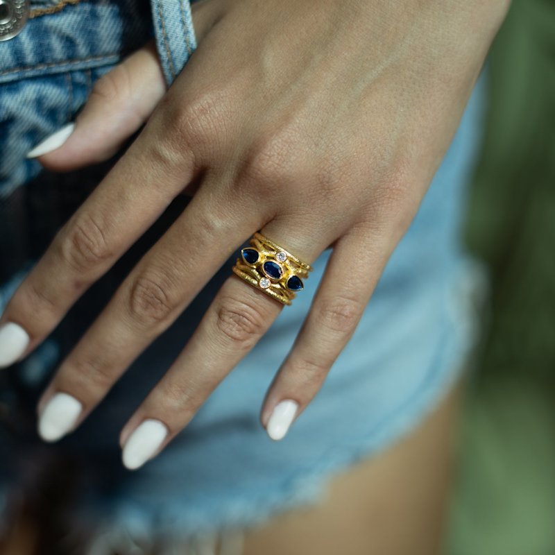 Thumbnail of Sapphire & Diamond Regal Adjustable Gold Ring - Blue image