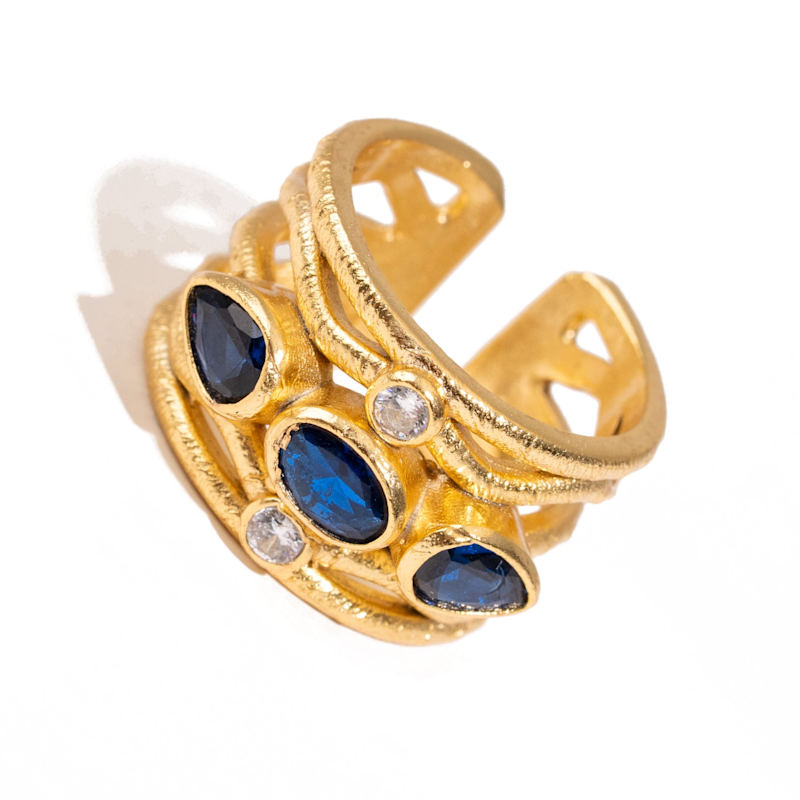 Thumbnail of Sapphire & Diamond Regal Adjustable Gold Ring - Blue image