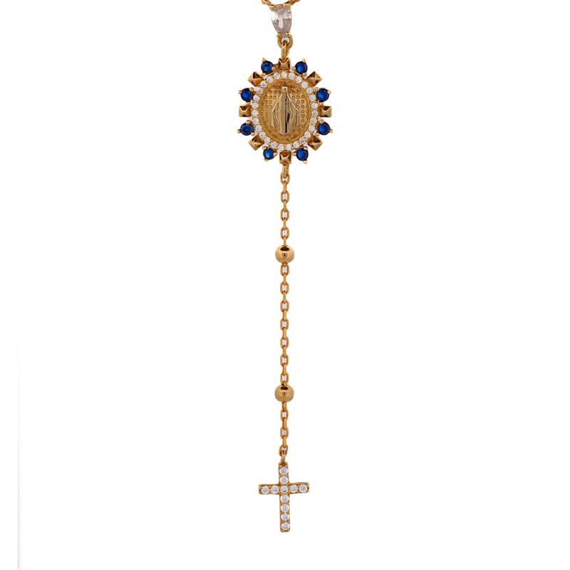 Thumbnail of Sapphire & Diamond Virgin Marry & Cross Pendant Gold Chain Necklace - Gold image