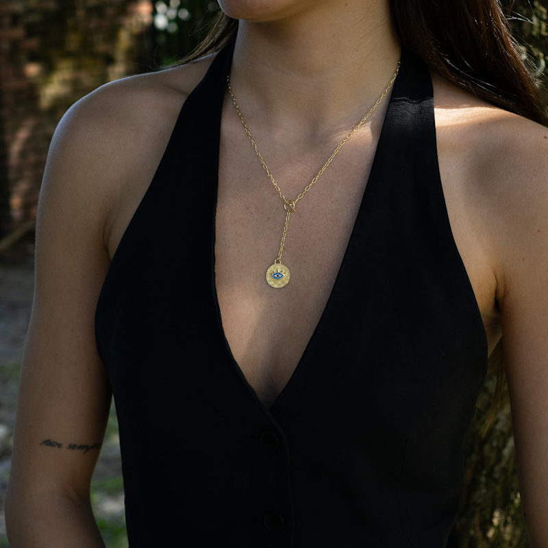 Thumbnail of Sapphire Guardian Evil Eye Lariat Gold Necklace - Gold image