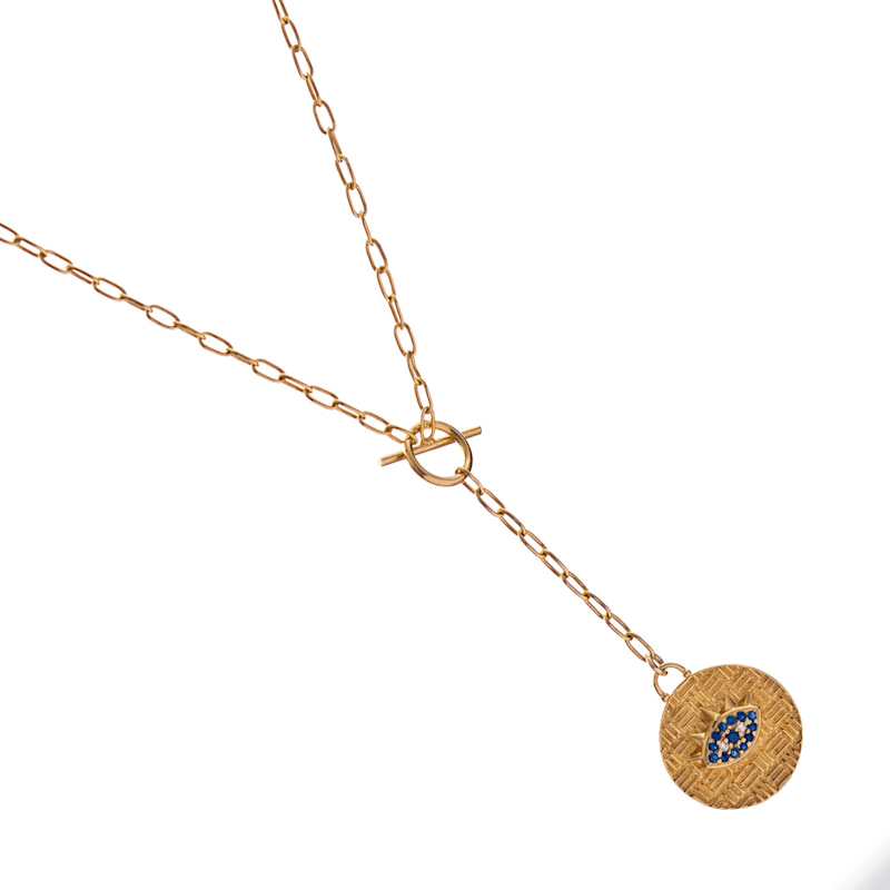 Thumbnail of Sapphire Guardian Evil Eye Lariat Gold Necklace - Gold image