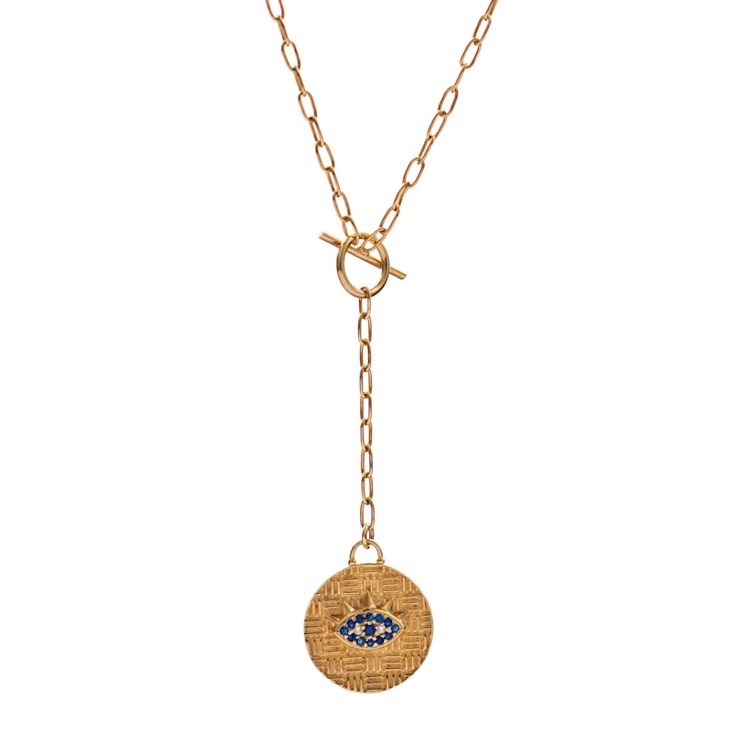 Thumbnail of Sapphire Guardian Evil Eye Lariat Gold Necklace - Gold image