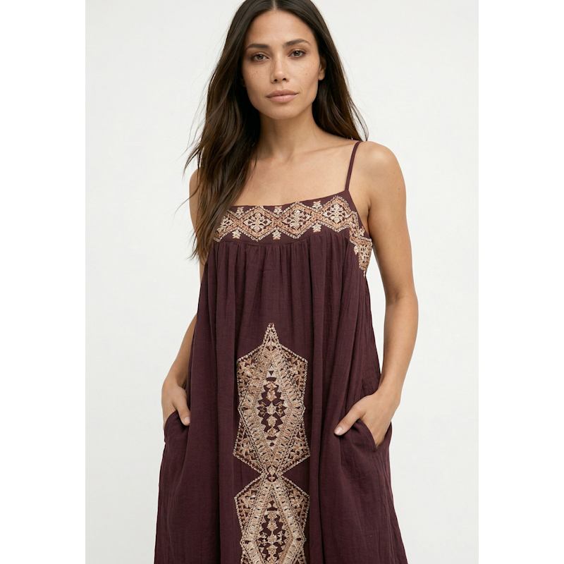 Raffya Embroidered Spaghetti Strap Maxi Dress - Purple