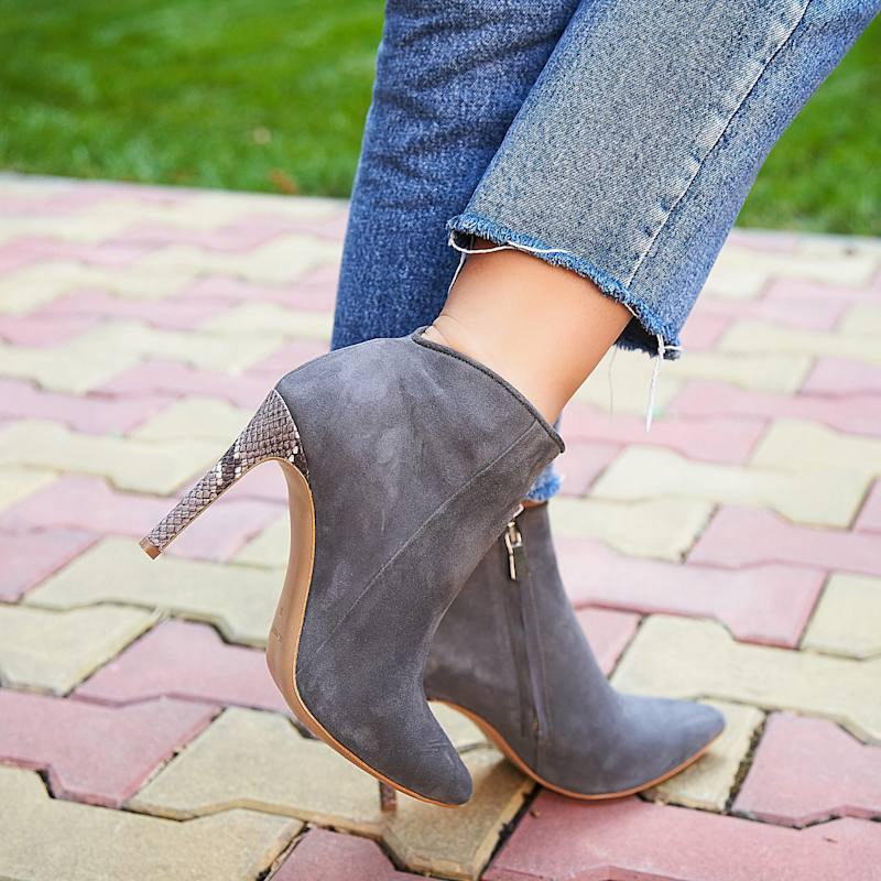 Leather Boots Ladies Grey Ankle Boots Lunar Dixie Grey Western