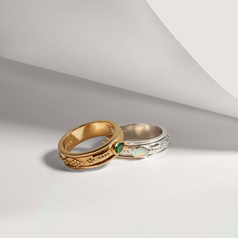Thumbnail of Saraswati Spinning Ring - Gold Chrome Diopside image