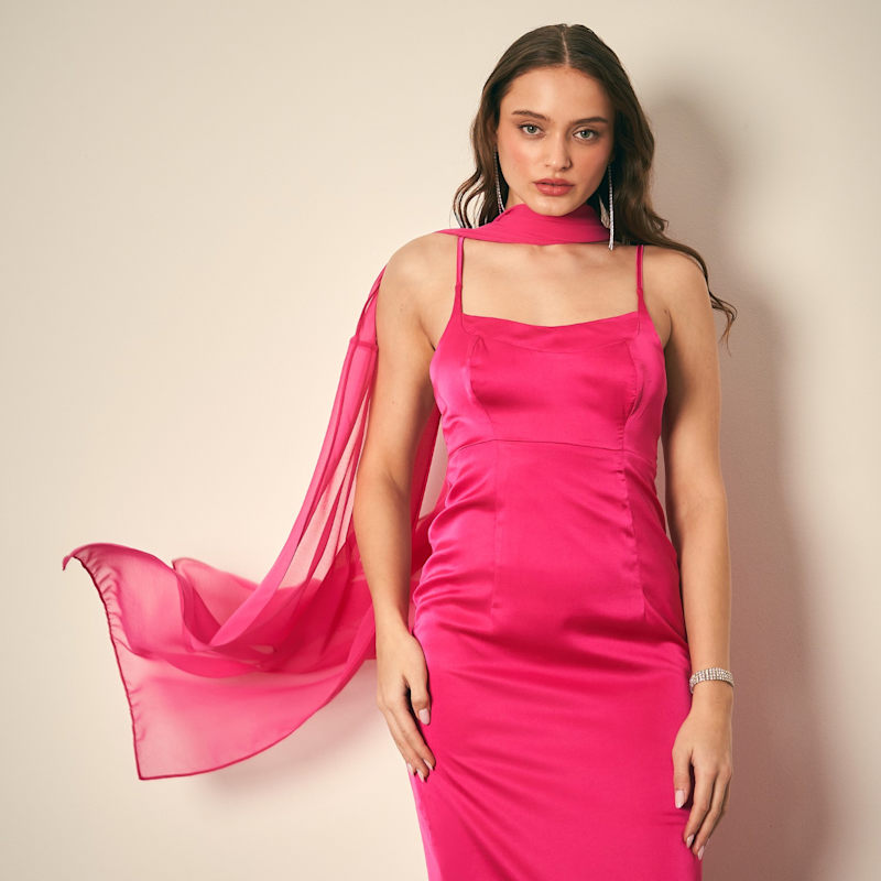 Thumbnail of Sasha Satin Midi Dress- Fuchsia image