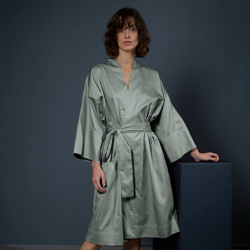 Thumbnail of Sateen Bathrobe Kimono Solid Salvia image