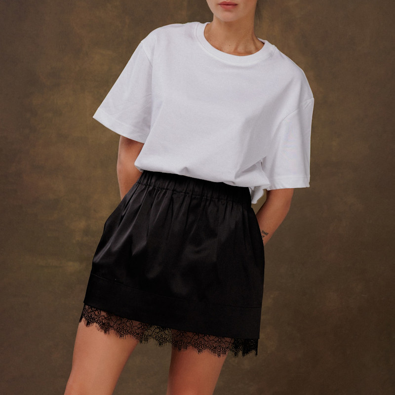 Thumbnail of Satin Cotton Mini Skirt Trimmed With Lace, Pockets image