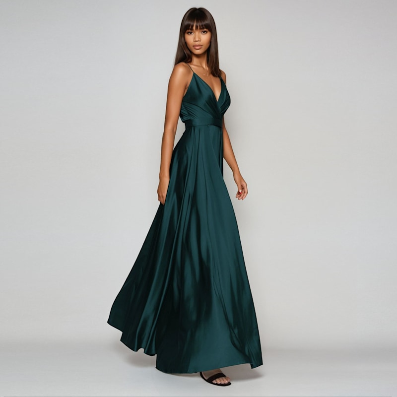Emerald Green Satin Long Evening Dress Tied Back | Angelika Jozefczyk |  Wolf & Badger