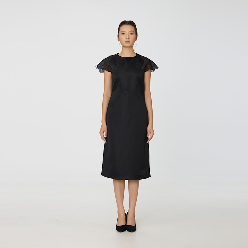 Smart And Joy Satin Dress With Lace Inlay - Black