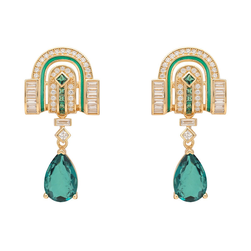 Thumbnail of Savoy Art Deco  Drop Earrings Emerald Gold image