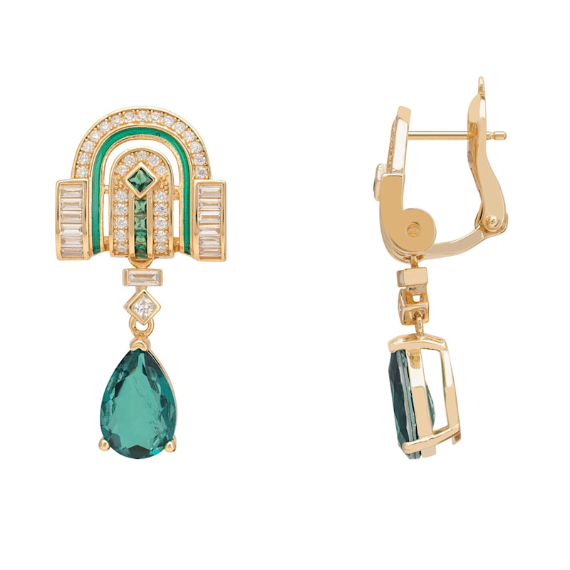 Thumbnail of Savoy Art Deco  Drop Earrings Emerald Gold image