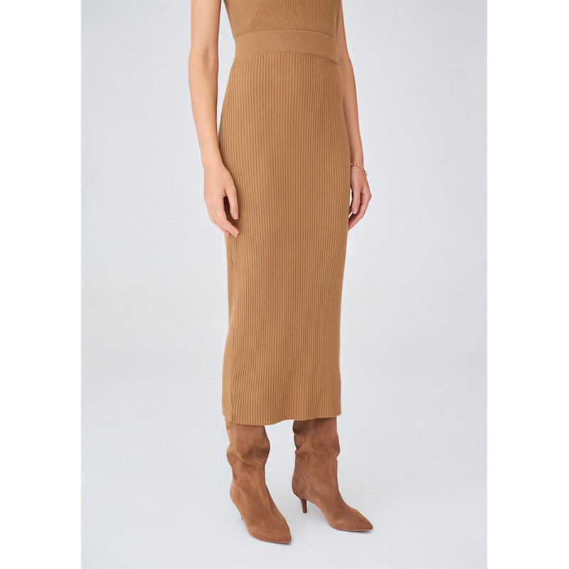 Thumbnail of Rib Knitted Cashmere Blend Knitwear Pencil Skirt - Camel image