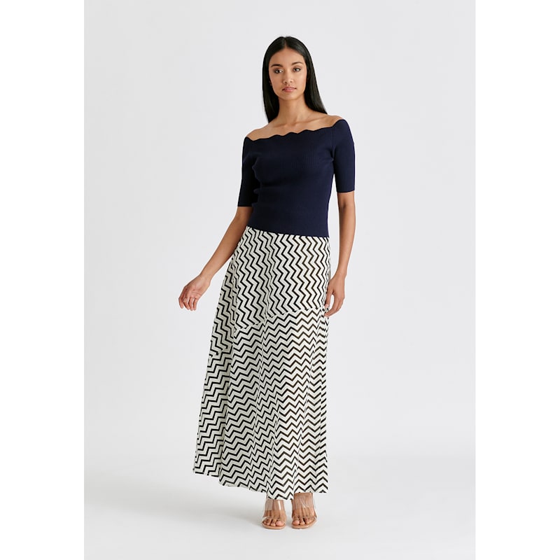 Thumbnail of Scallop Neck Knit Top In Navy image