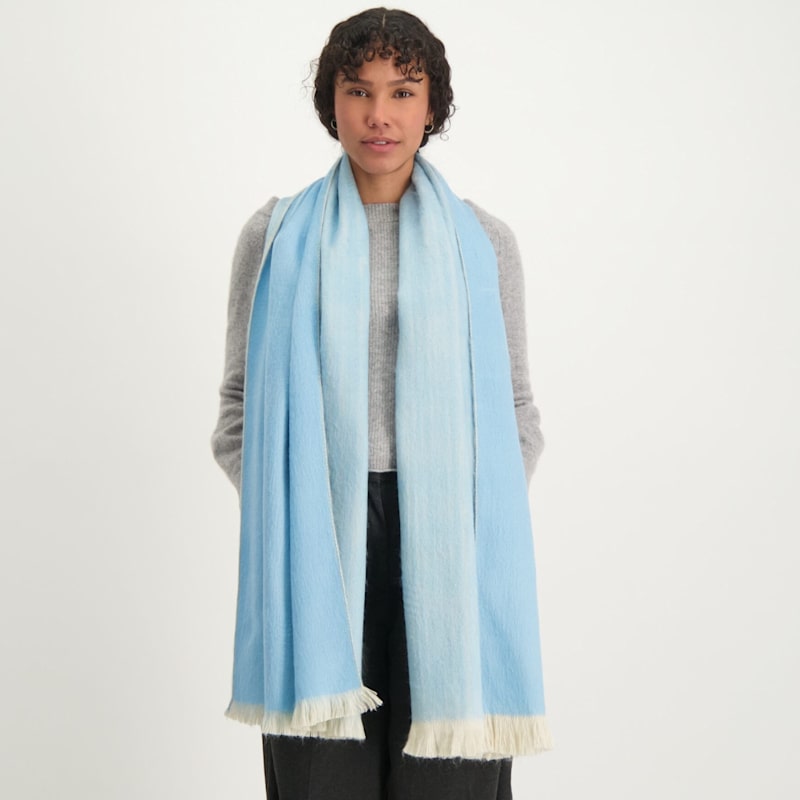 Thumbnail of Scarf, Shawl Double Sky Blue & Beige - Alpaca Wool image