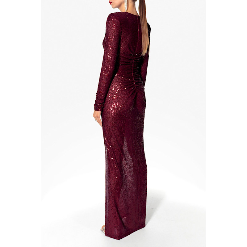 Thumbnail of Scarlet Burgundy Sparkle Sequined Maxi Dress With Long Sleeve image