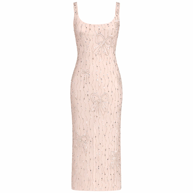 Thumbnail of Scoop Neck Embellished Dress With Bow Detail image