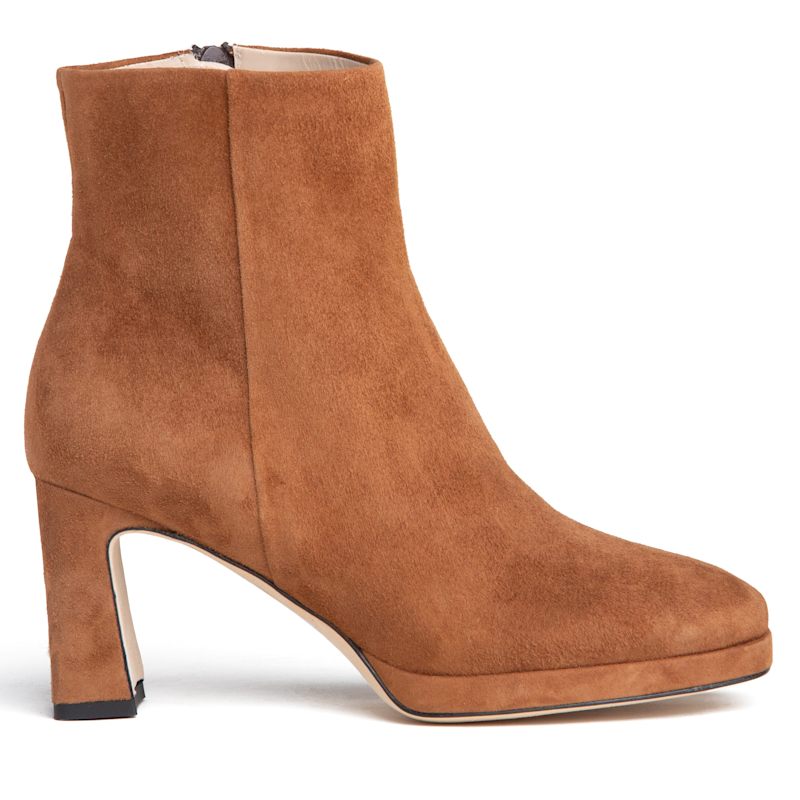Thumbnail of Scottie Camel & Cognac Bootie In Suede With Block Heel For Dressy Work & Evening image