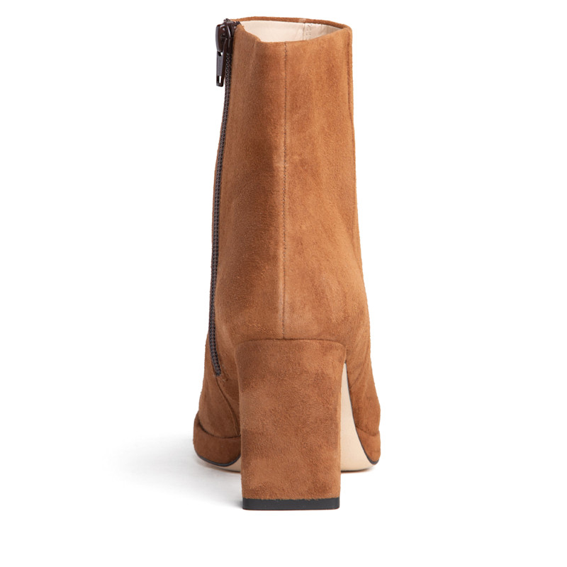 Thumbnail of Scottie Camel & Cognac Bootie In Suede With Block Heel For Dressy Work & Evening image