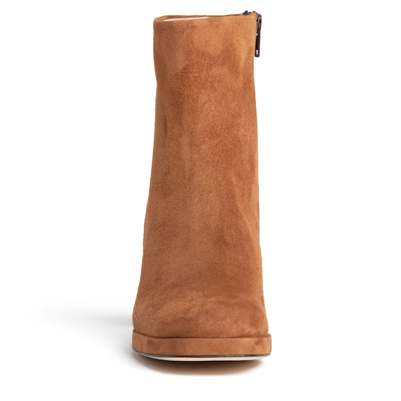 Thumbnail of Scottie Camel & Cognac Bootie In Suede With Block Heel For Dressy Work & Evening image