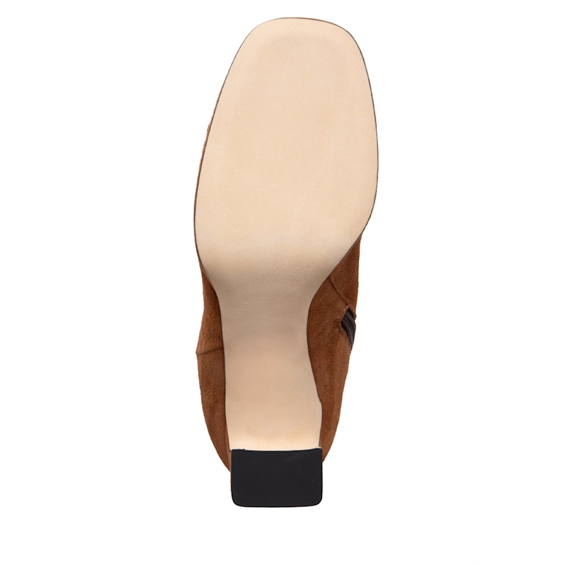 Thumbnail of Scottie Camel & Cognac Bootie In Suede With Block Heel For Dressy Work & Evening image