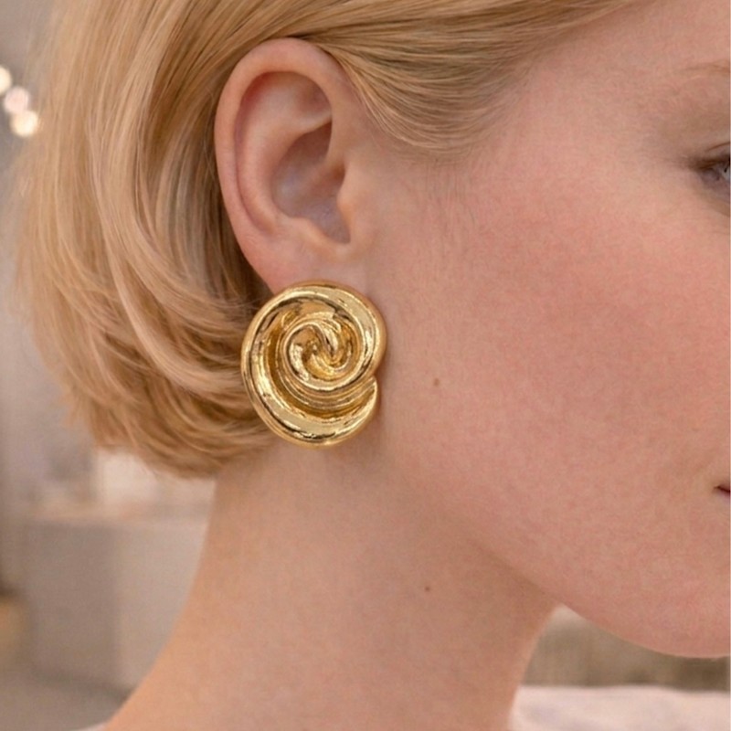 Thumbnail of Sculpted Spiral Gold Stud Earrings image