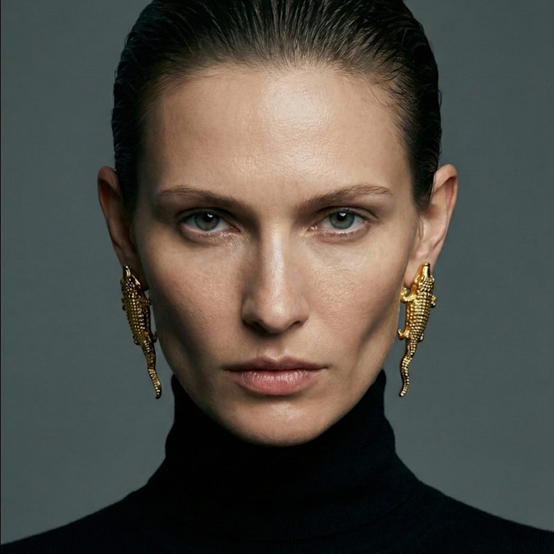 Thumbnail of Sculptural Crocodile Earrings, 22K Gold-Plated Bronze image