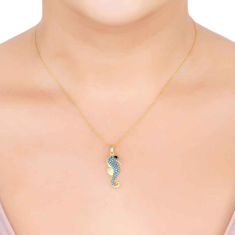 Thumbnail of Seahorse Turquoise Pendant Necklace Gold image