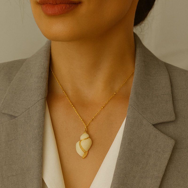 Thumbnail of Seashell Necklace With Golden Details And Gold Plated Chain image