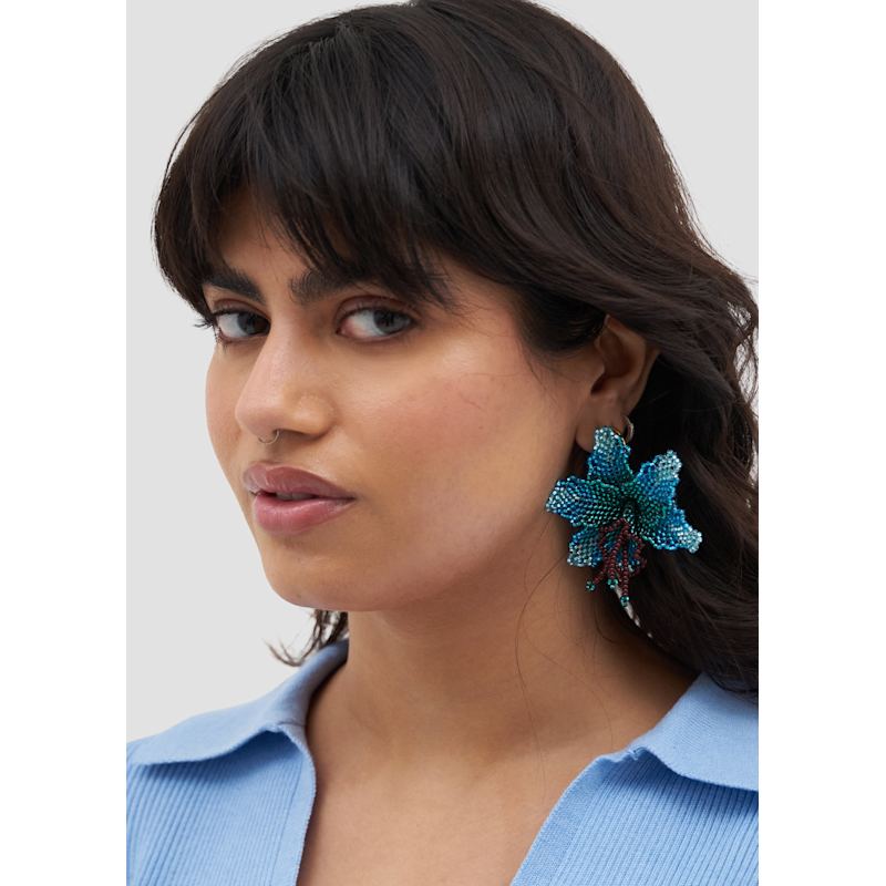 Thumbnail of Selva | Beaded Mini Blue Orchid Bead Earrings image