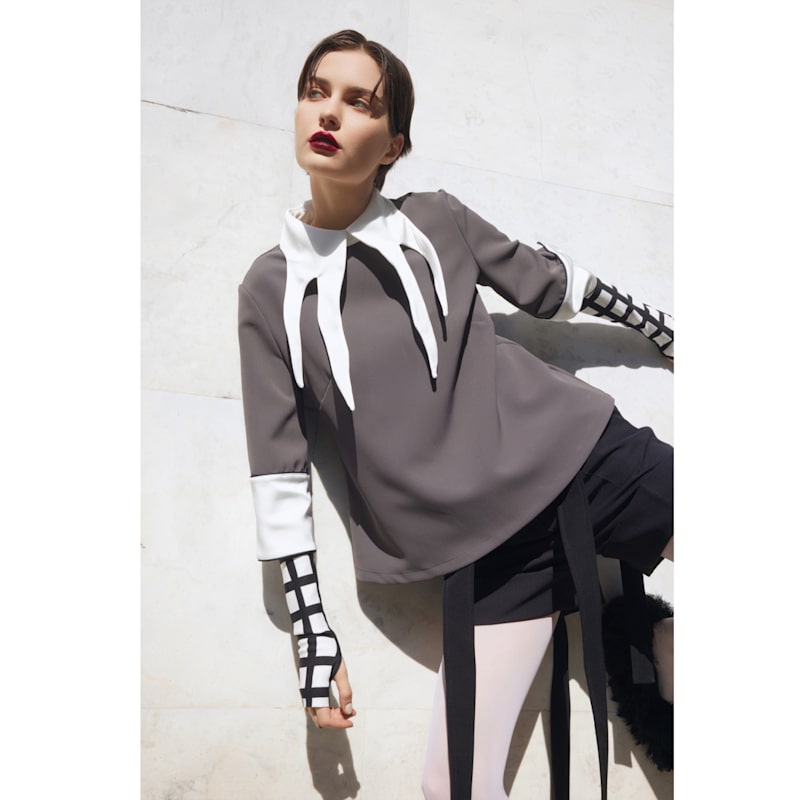 Thumbnail of Semi-Formal Blouse With Double Contrasting Details Grey image