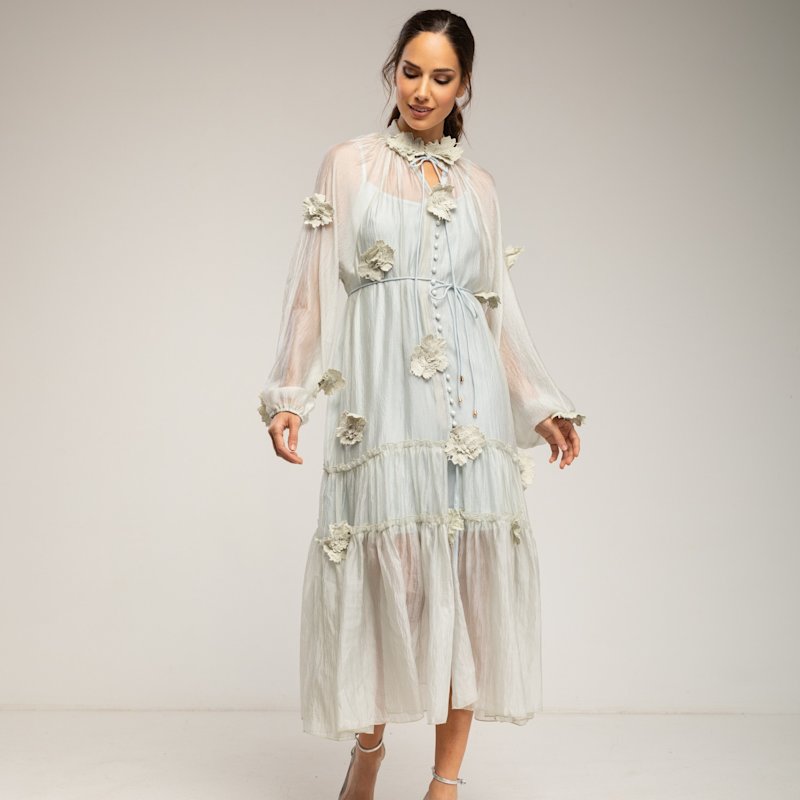 Tantra Spain Sl Semi-transparent Maxi Dress With Floral Details - Green