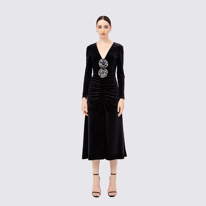 Nissa Sequin-embellished Velvet Midi Dress - Black