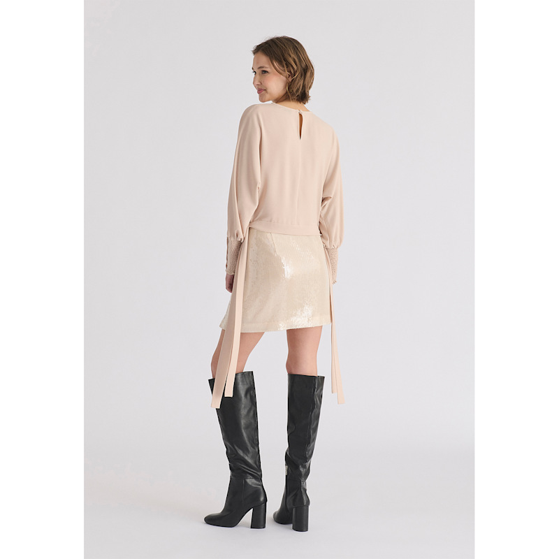 Thumbnail of Sequin Mini Skirt With Slit In Cream image