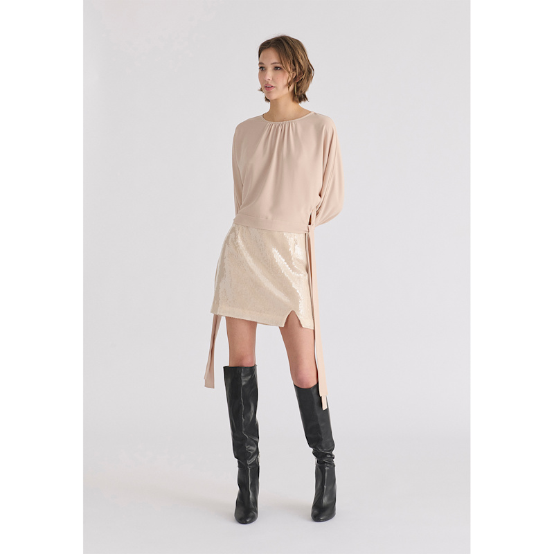 Thumbnail of Sequin Mini Skirt With Slit In Cream image