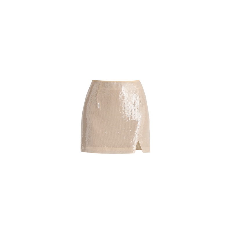 Thumbnail of Sequin Mini Skirt With Slit In Cream image