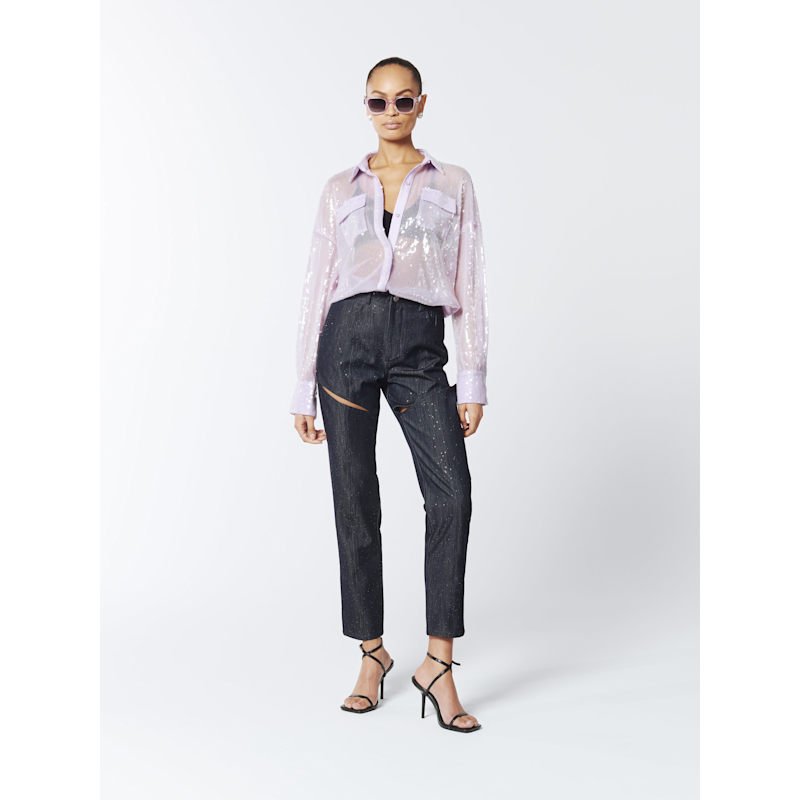 Thumbnail of Sequined Sheer Oversized Shirt In Wisteria Purple image